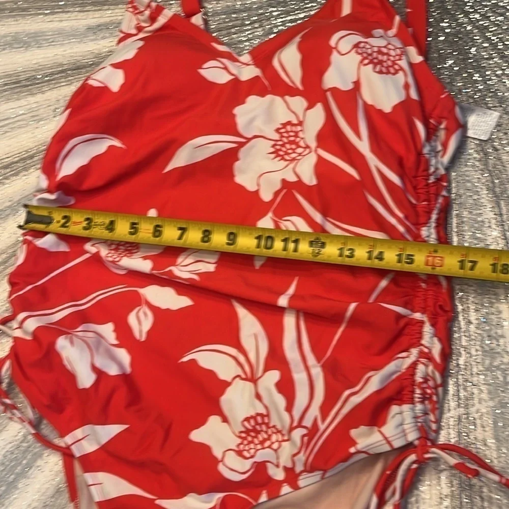 Kona Sol tropical floral one piece ruched side cinched full coverage size 18W
